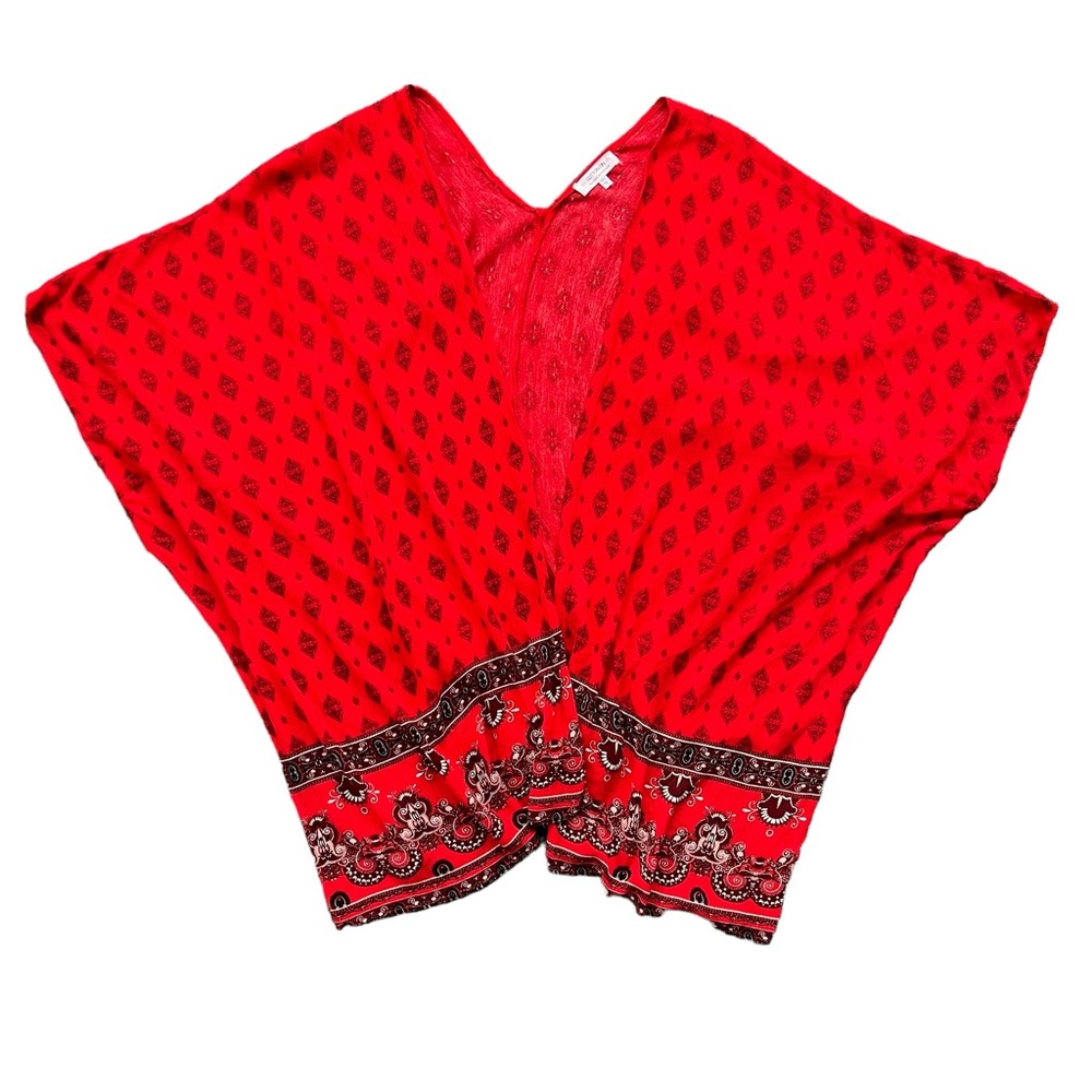 Cotton On Women’s OSFA Red Maroon White Paisley Swim Beach Flowy Cover-Up Kimono